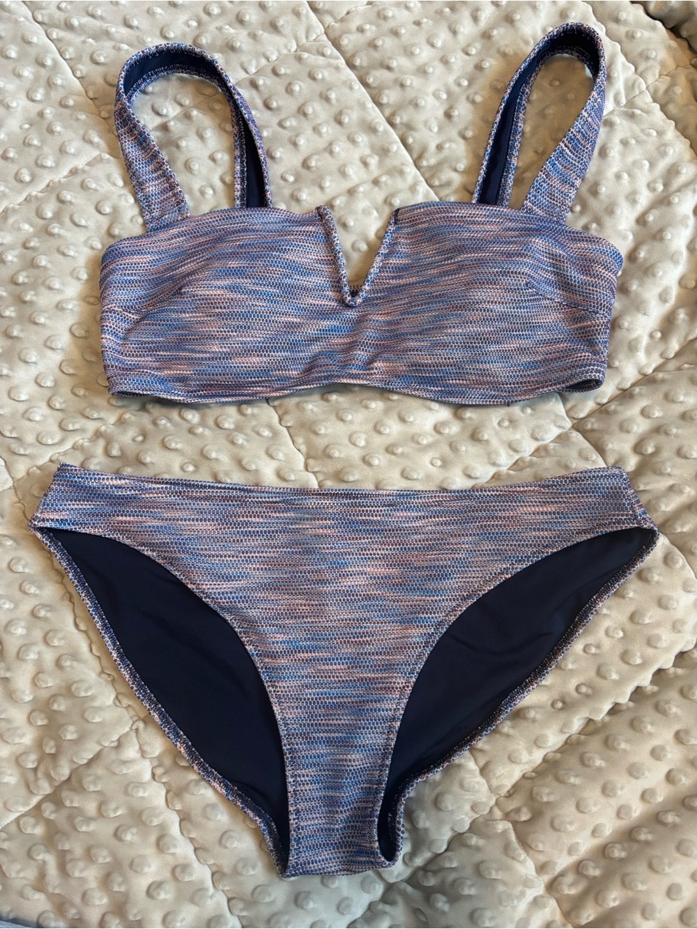 3-$20, 2-$15 or 1 -$10 aerie Blue Multicolor Textured Bikini Set